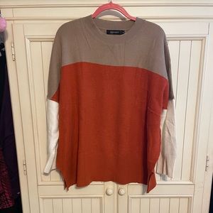 Orange, brown, and white colorblock sweater